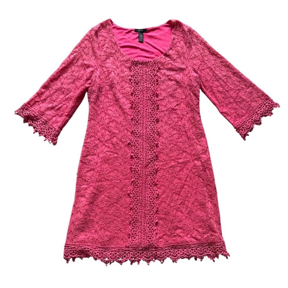 Pink Lace Alfani A-Line Dress W/ 3/4 Sleeves & Scoop Neckline Size L